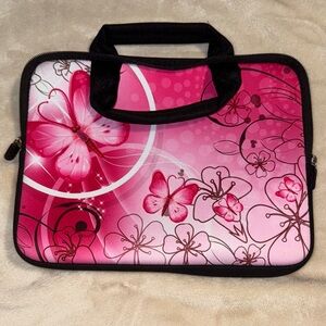 Neoprene Pink Butterfly Laptop Sleeve 11X8.5